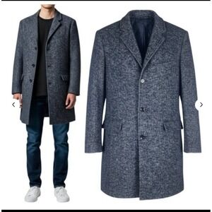 J CREW Thompson Tweed Coat Mens 38 Navy Herringbone Wool Overcoat Topcoat NEW